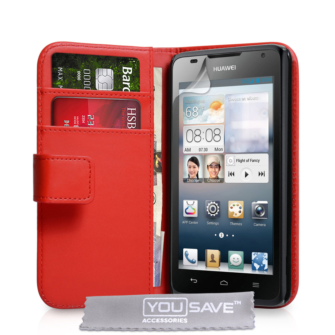 YouSave Huawei Ascend Y530 Leather-Effect Wallet Case - Red