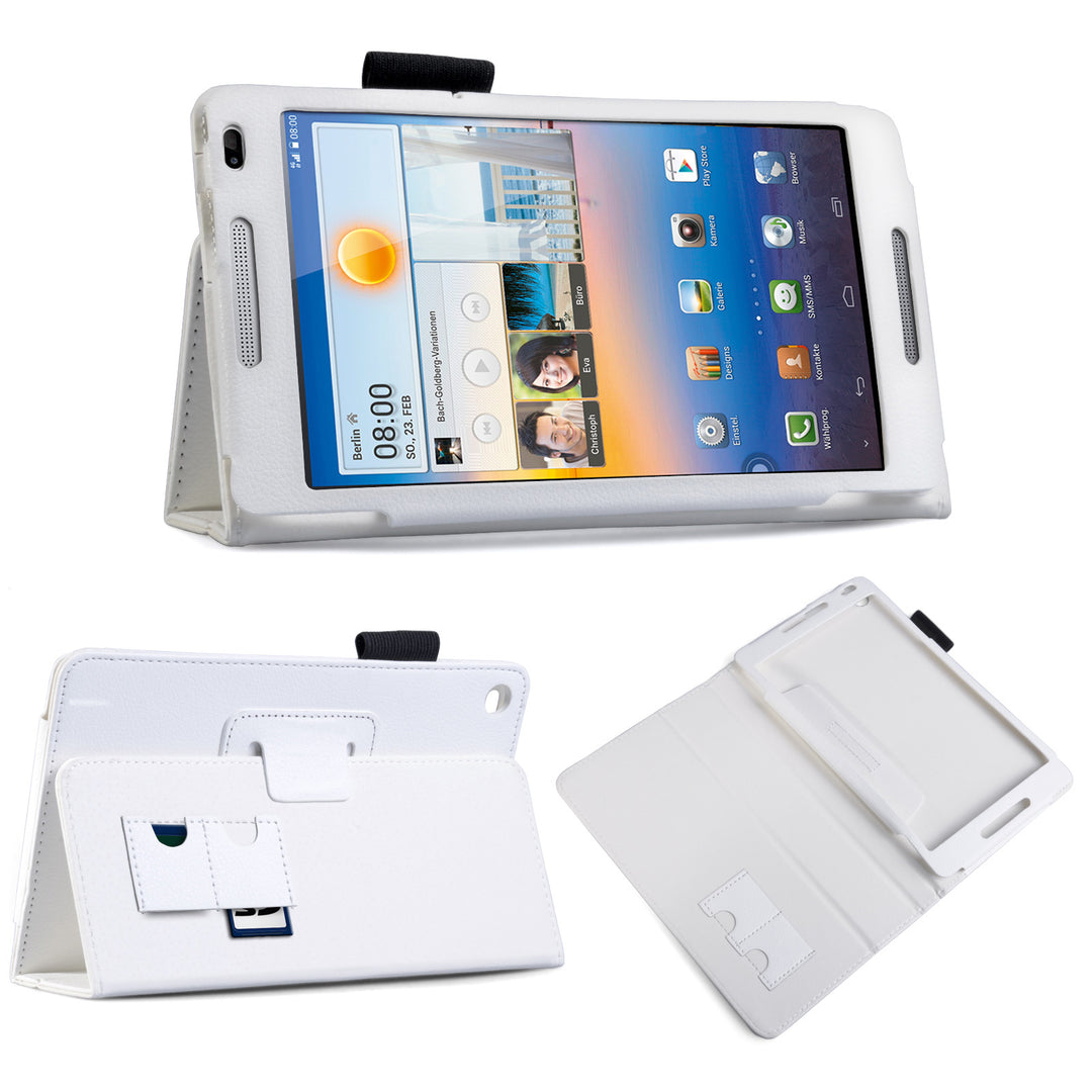 YouSave Huawei Mediapad M1 Textured Faux Leather Stand Case - White