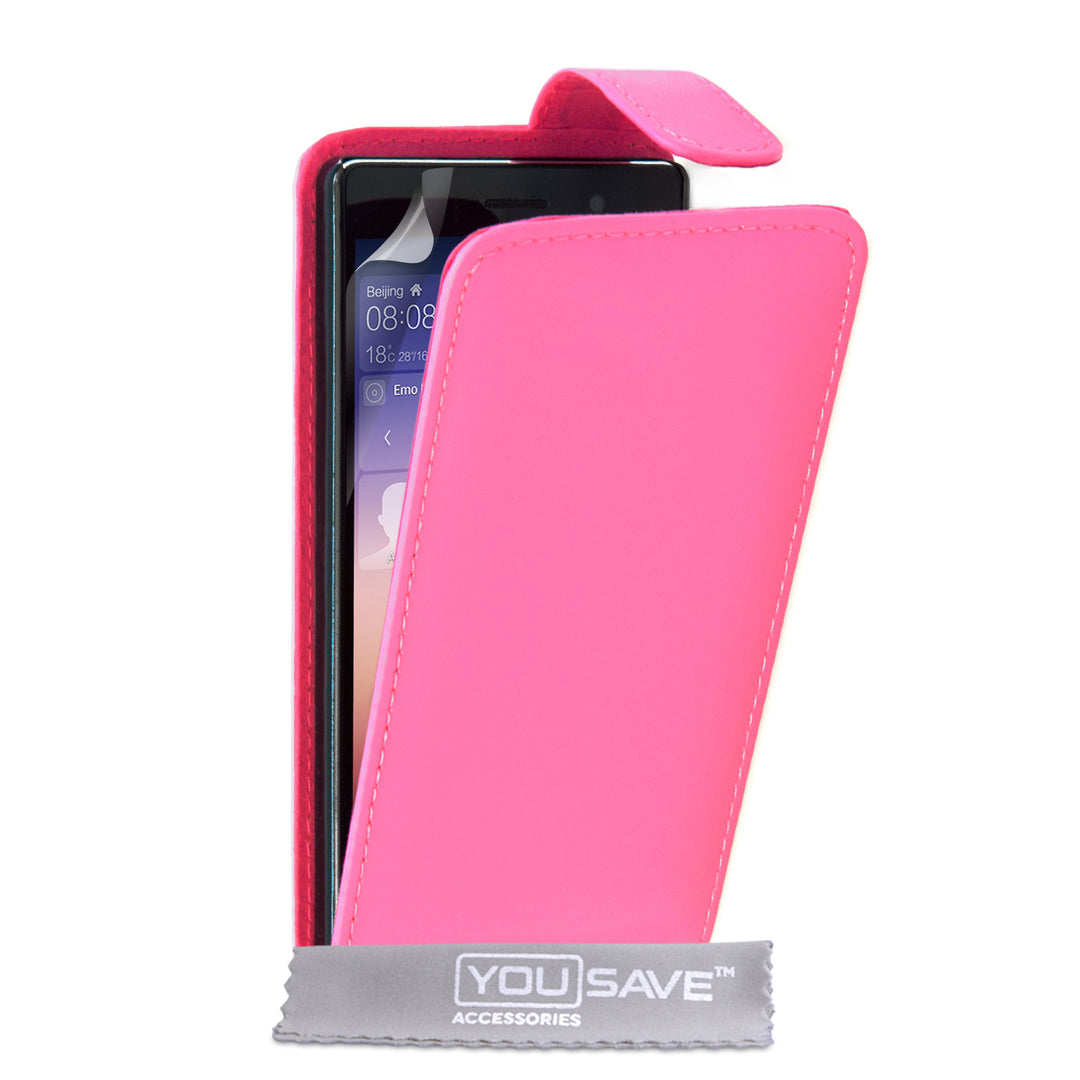 YouSave Huawei Ascend P7 Leather-Effect Flip Case - Hot Pink
