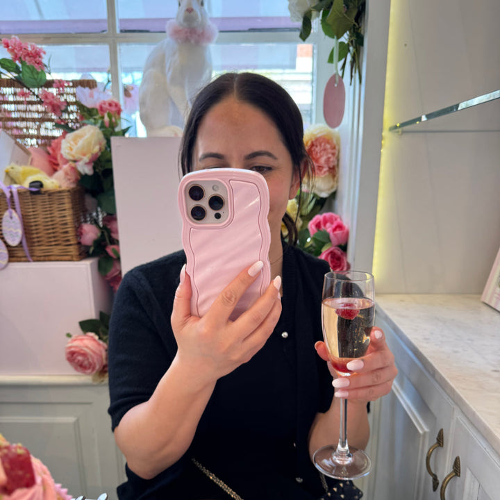 Blush Pink Wavy iPhone 17 Case Glossy & Shockproof