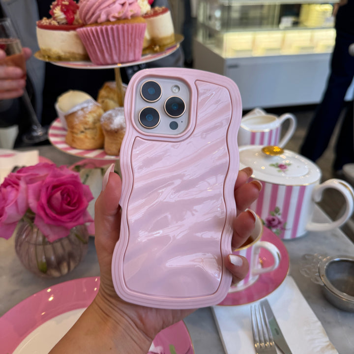 Blush Pink Wavy iPhone 16 Case – Glossy & Shockproof
