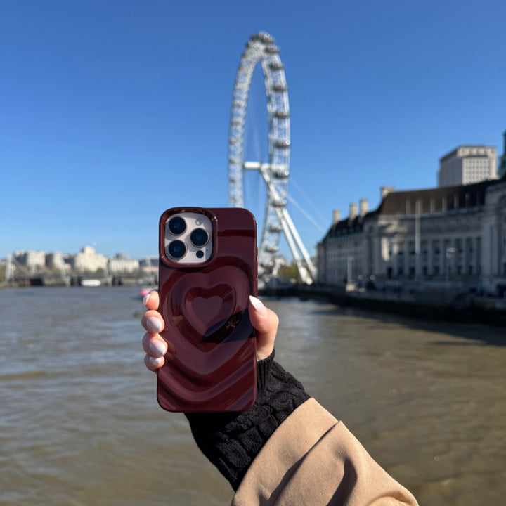 Burgundy Ripple Heart iPhone 15 Pro Case