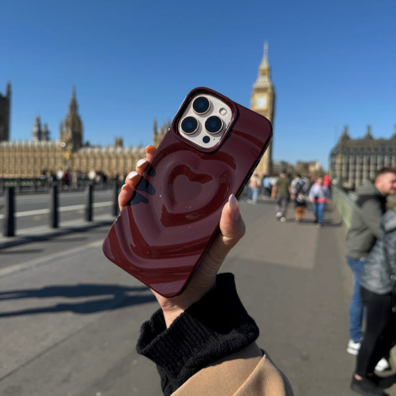 Burgundy Ripple Heart iPhone 17 Pro Case