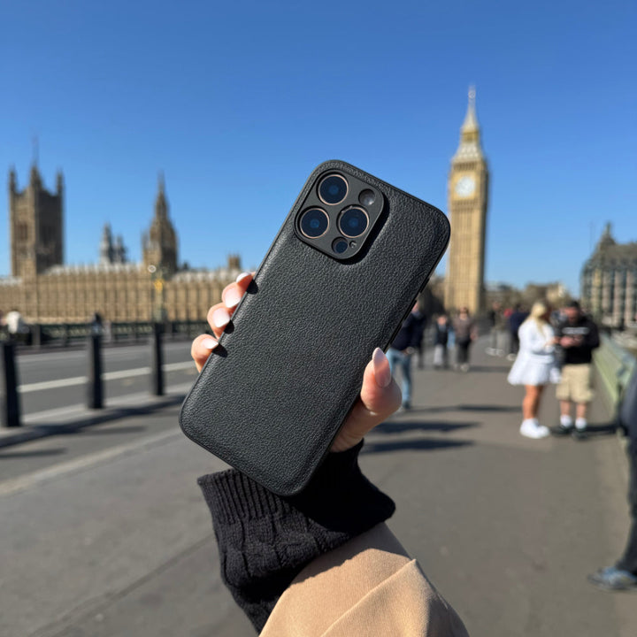 Black Lychee Vegan Leather iPhone 17 Pro Max Case