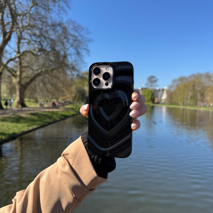 Black Ripple Heart iPhone 15 Pro Case