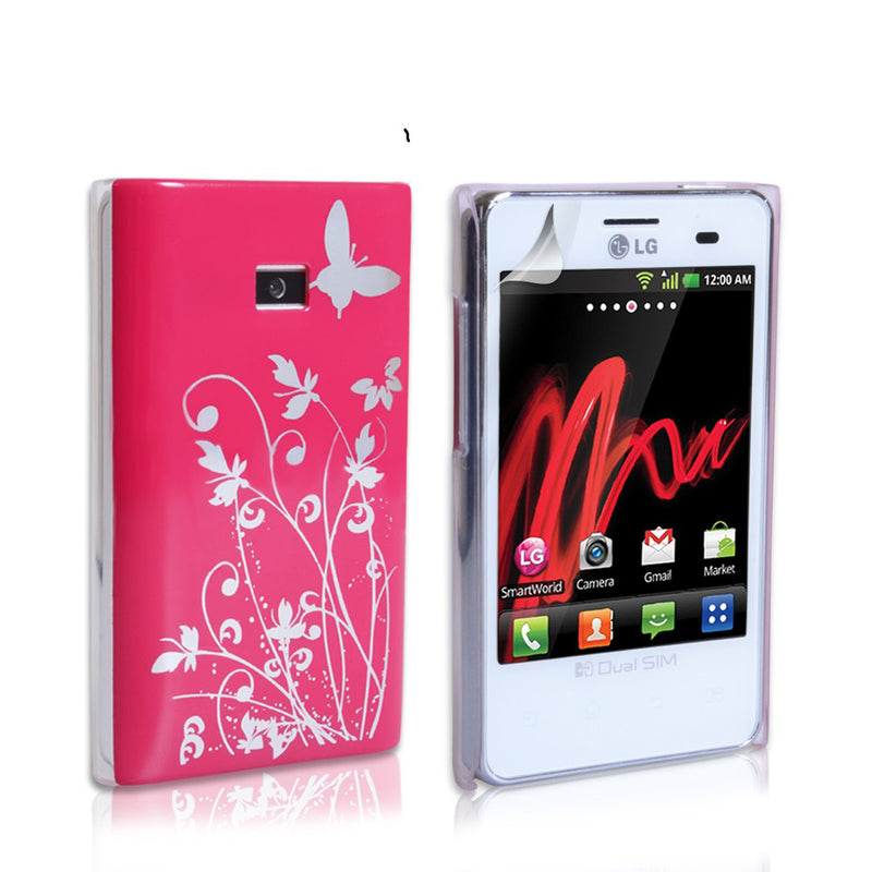 YouSave Accessories LG Optimus L3 Hot Pink Butterfly IMD Hard Case