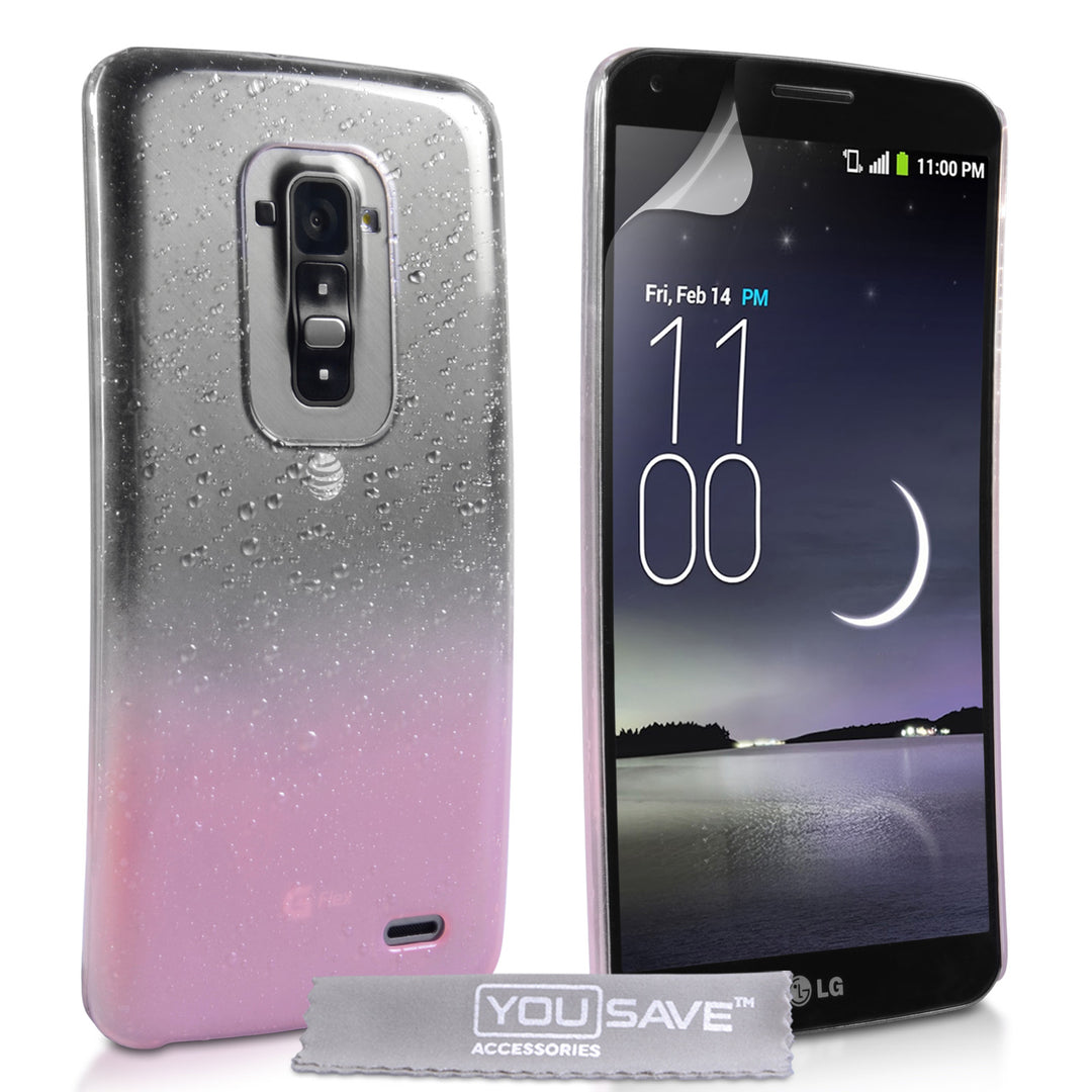 YouSave Accessories LG G Flex Raindrop Hard Case - Baby Pink-Clear