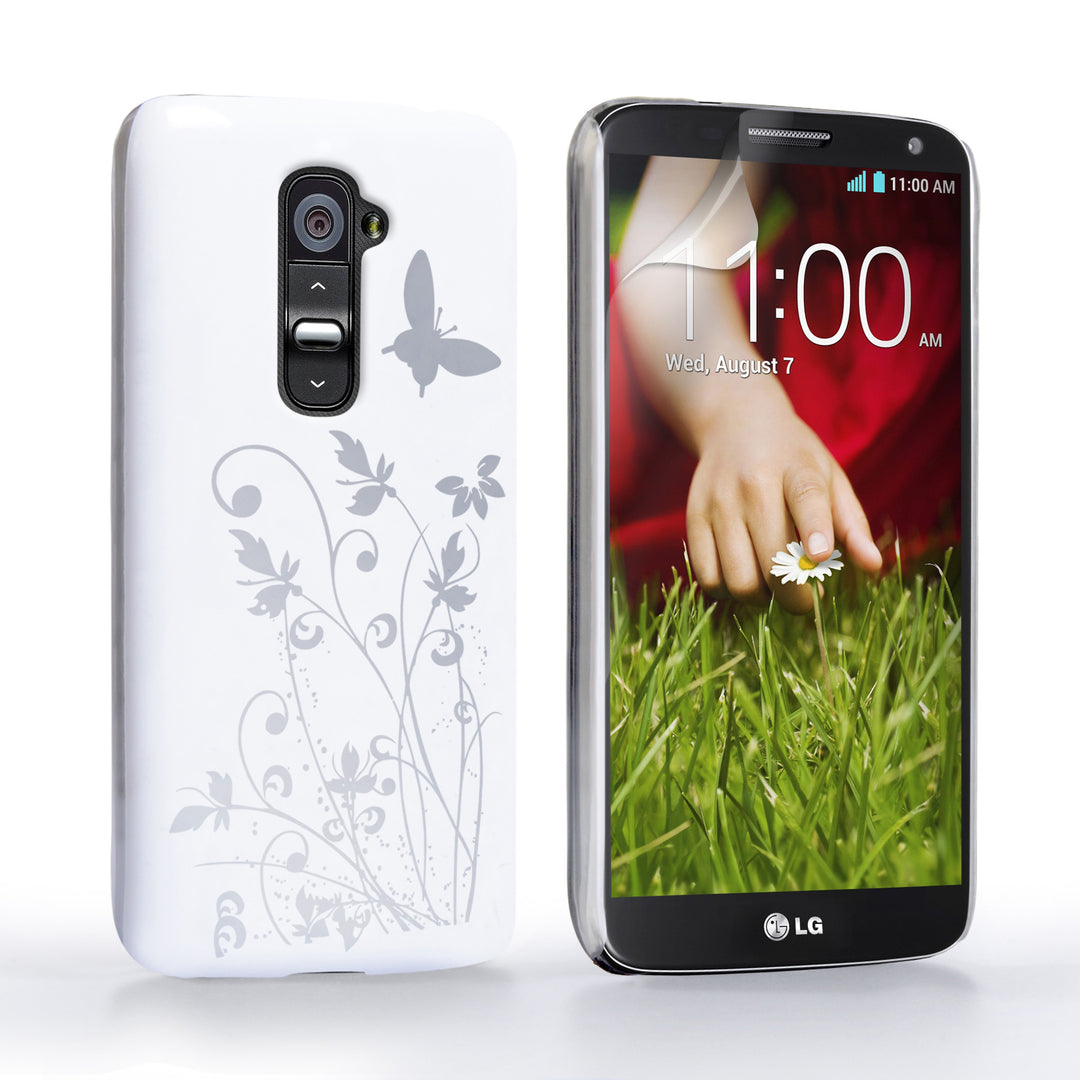 YouSave LG G2 Mini Floral Butterfly Hard Case - White-Silver