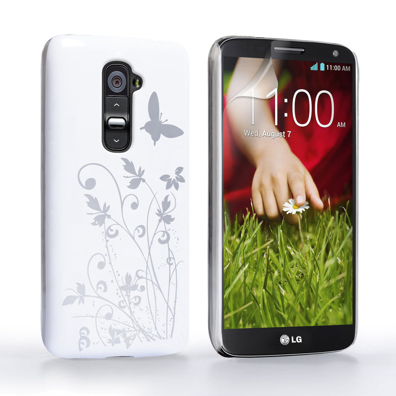 YouSave LG G2 Mini Floral Butterfly Hard Case - White-Silver