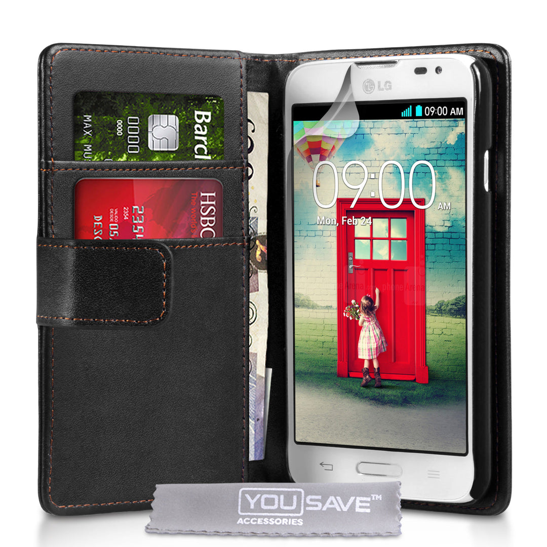 YouSave Accessories LG L70 Leather-Effect Wallet Case - Black