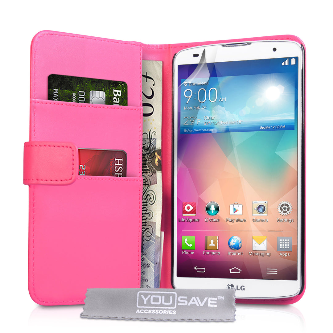 YouSave Accessories LG G Pro 2 Leather-Effect Wallet Case - Hot Pink
