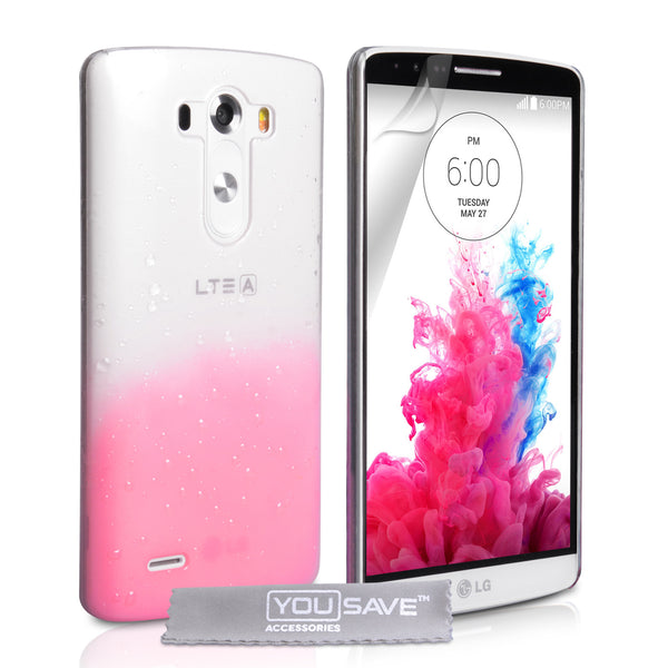 YouSave Accessories LG G3 Raindrop Hard Case - Baby Pink-Clear