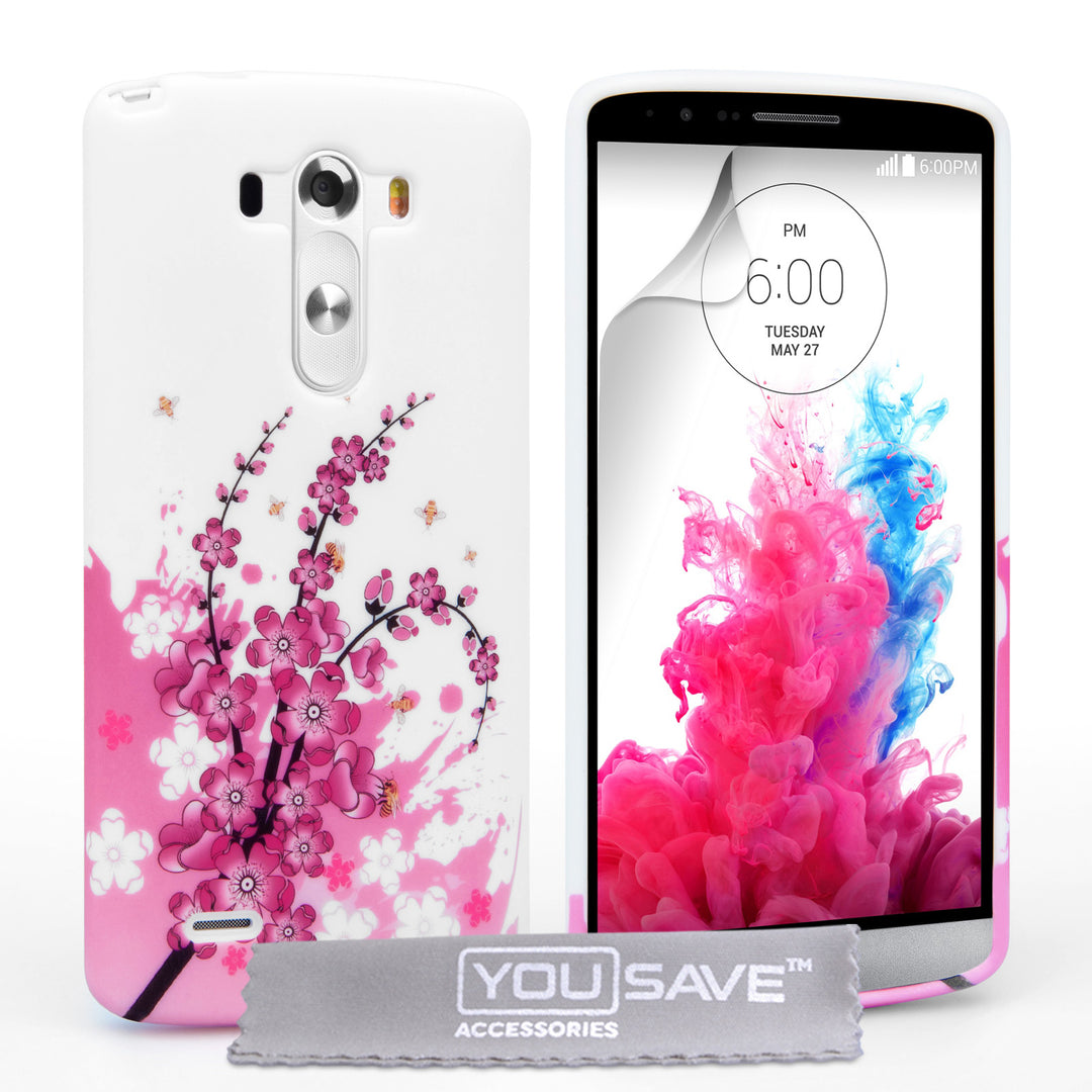 YouSave Accessories LG G3 Floral Bee Silicone Gel Case