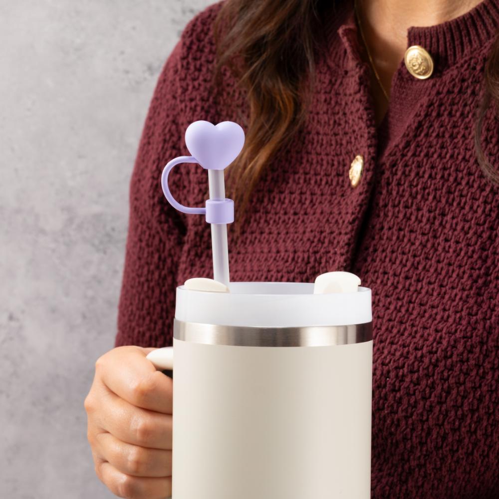 Lilac Love Heart Straw Cover Topper