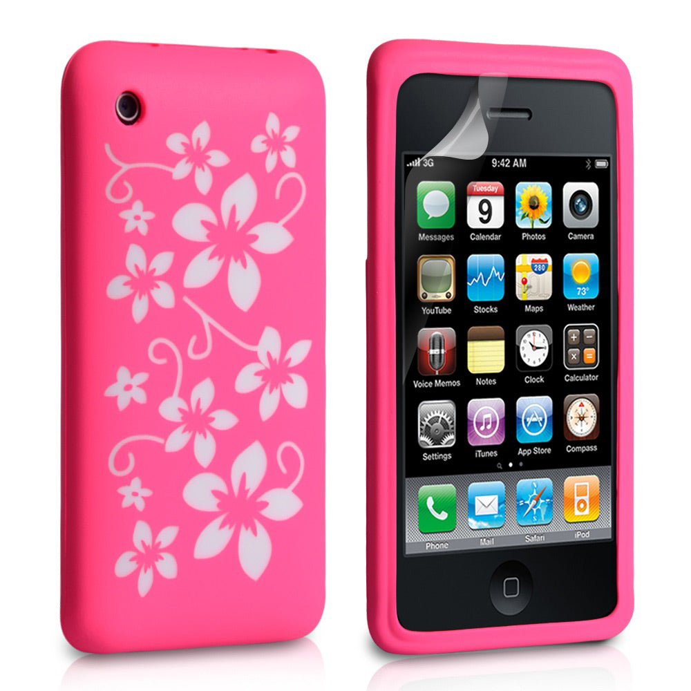 YouSave Accessories iPhone 3G / 3GS Floral Silicone Case - Hot Pink