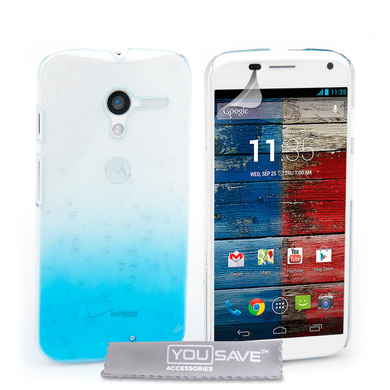 YouSave Accessories Motorola Moto X Raindrop Hard Case - Blue-Clear
