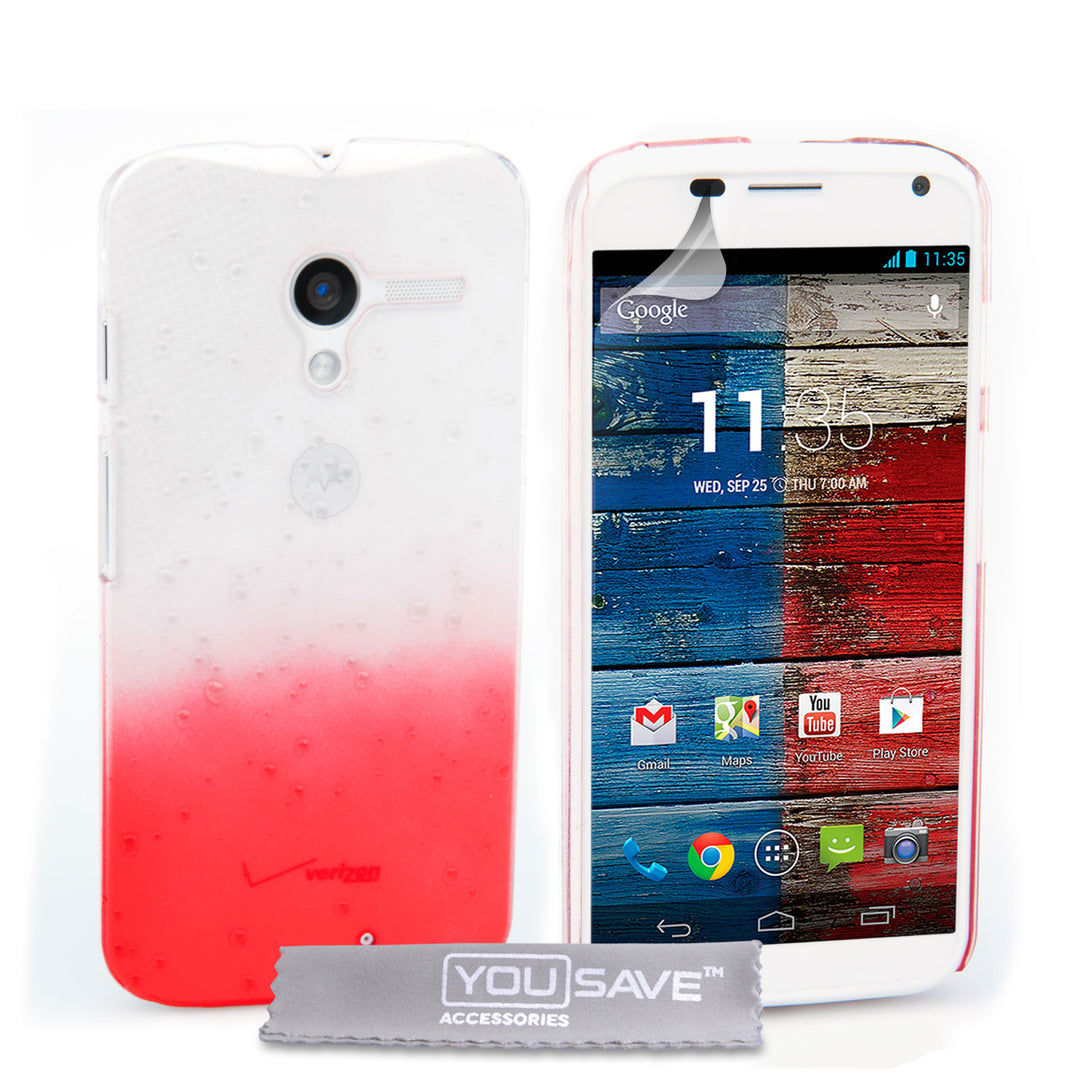 YouSave Accessories Motorola Moto X Raindrop Hard Case - Red-Clear