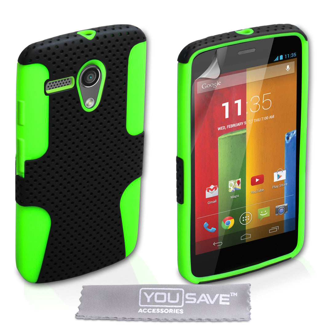 YouSave Motorola Moto G Tough Mesh Combo Silicone Case - Green-Black