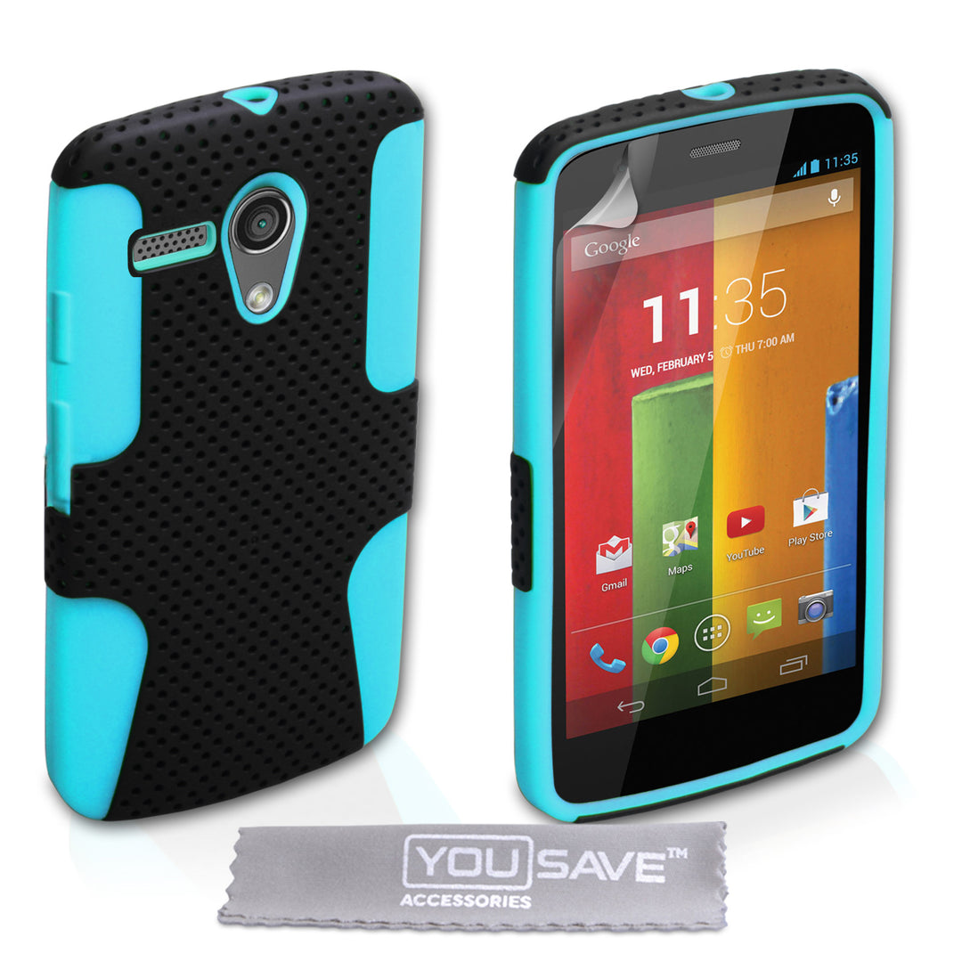 YouSave Motorola Moto G Tough Mesh Combo Silicone Case - Blue-Black