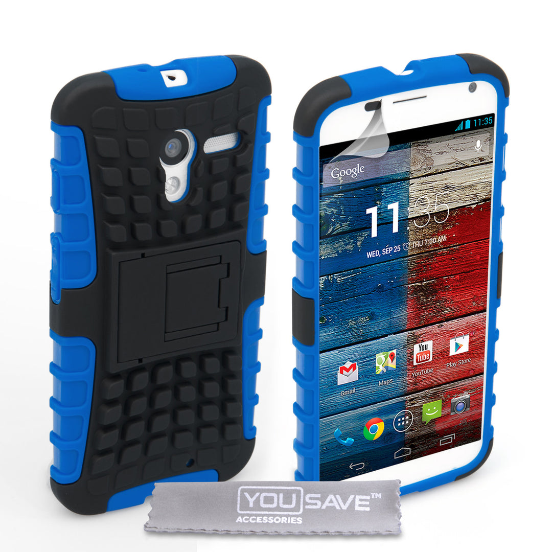 YouSave Accessories Motorola Moto X Stand Combo Case - Blue / Black