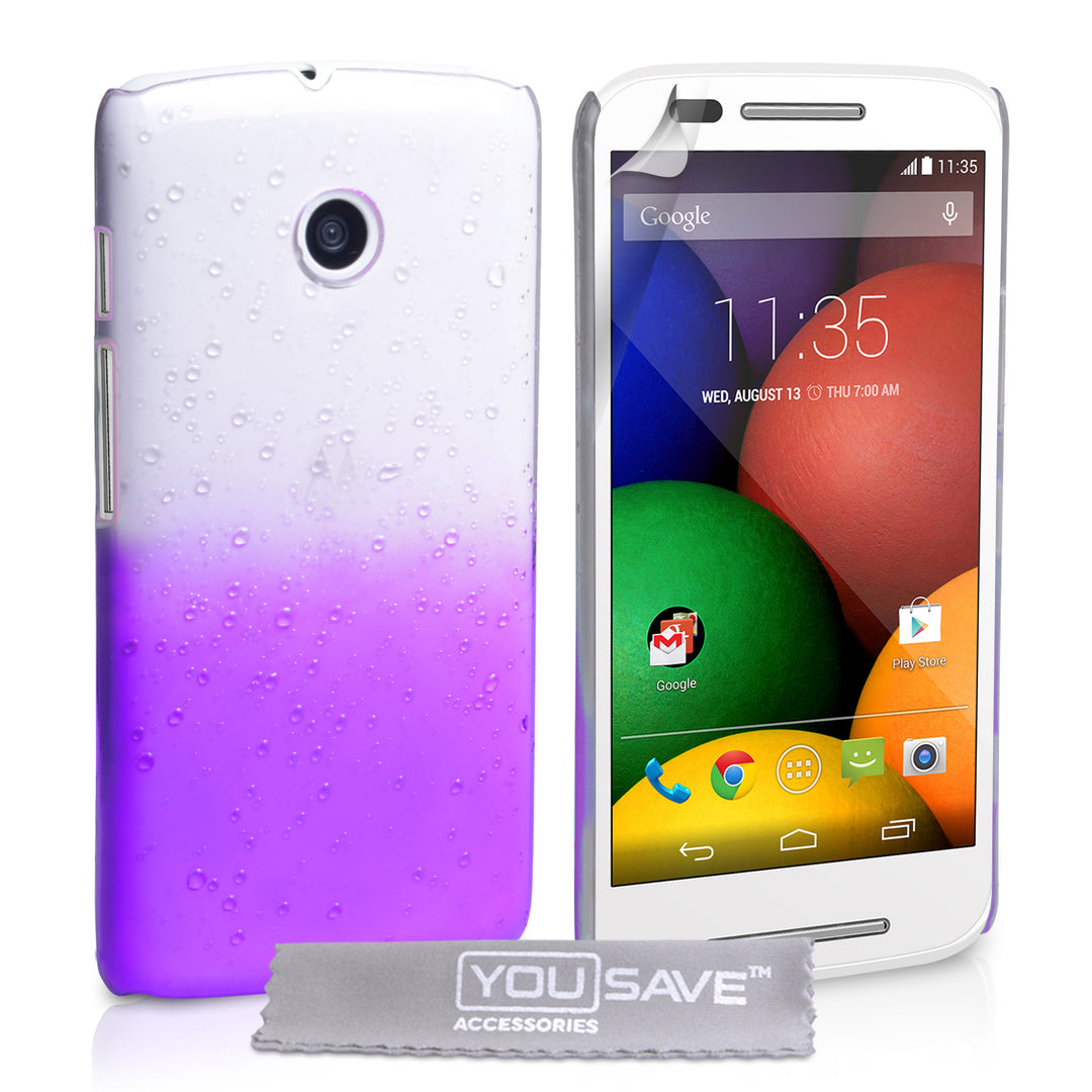 YouSave Accessories Motorola Moto E Raindrop Hard Case - Purple-Clear