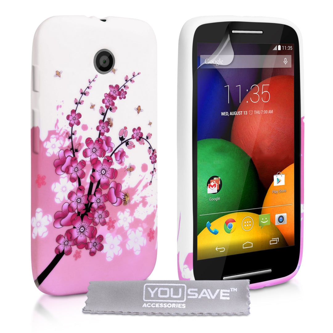 YouSave Accessories Motorola Moto E Floral Bee Silicone Gel Case