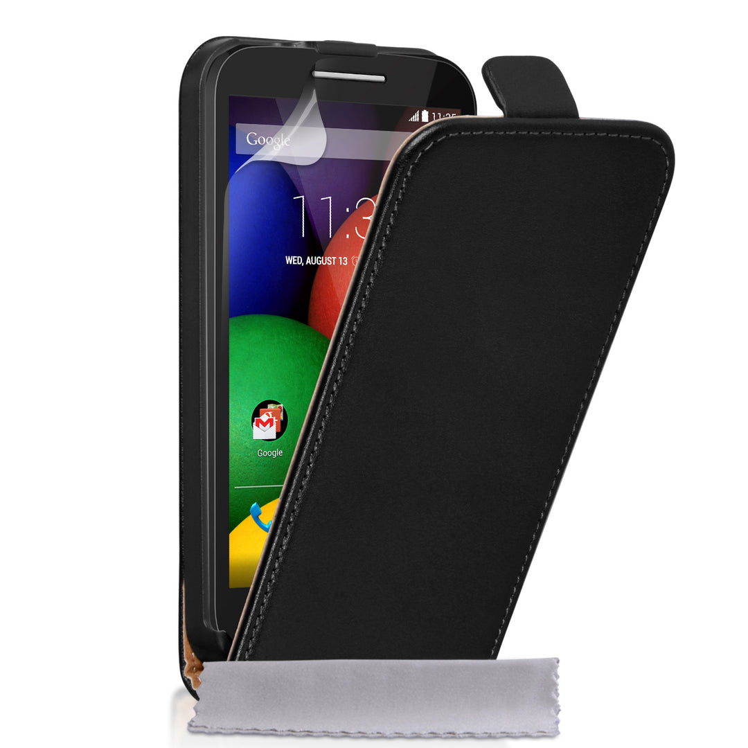 Caseflex Motorola Moto E Real Leather Flip Case - Black