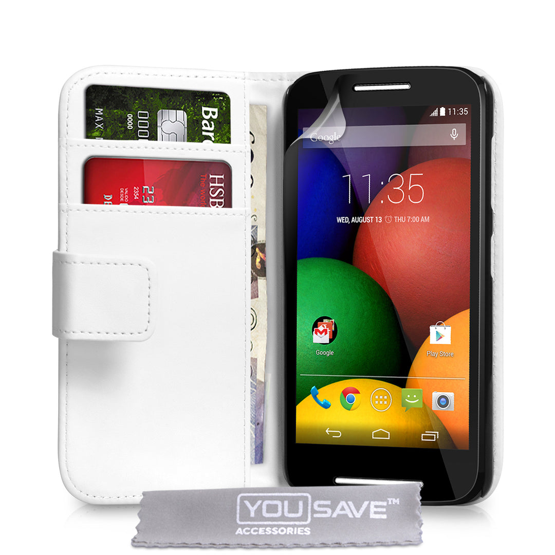 YouSave Accessories Motorola Moto E Leather-Effect Wallet Case - White