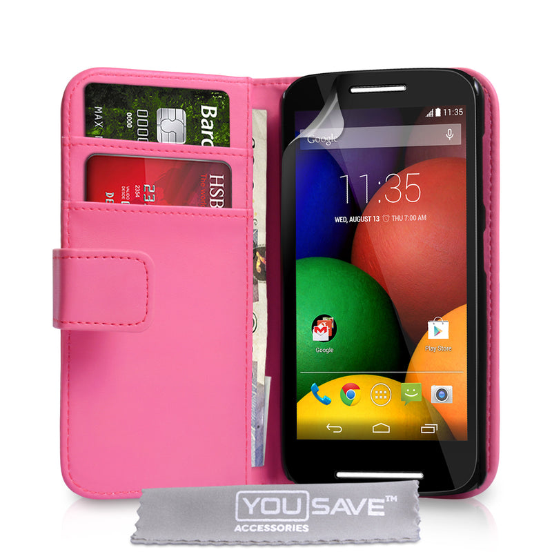 YouSave Motorola Moto E Leather-Effect Wallet Case - Hot Pink