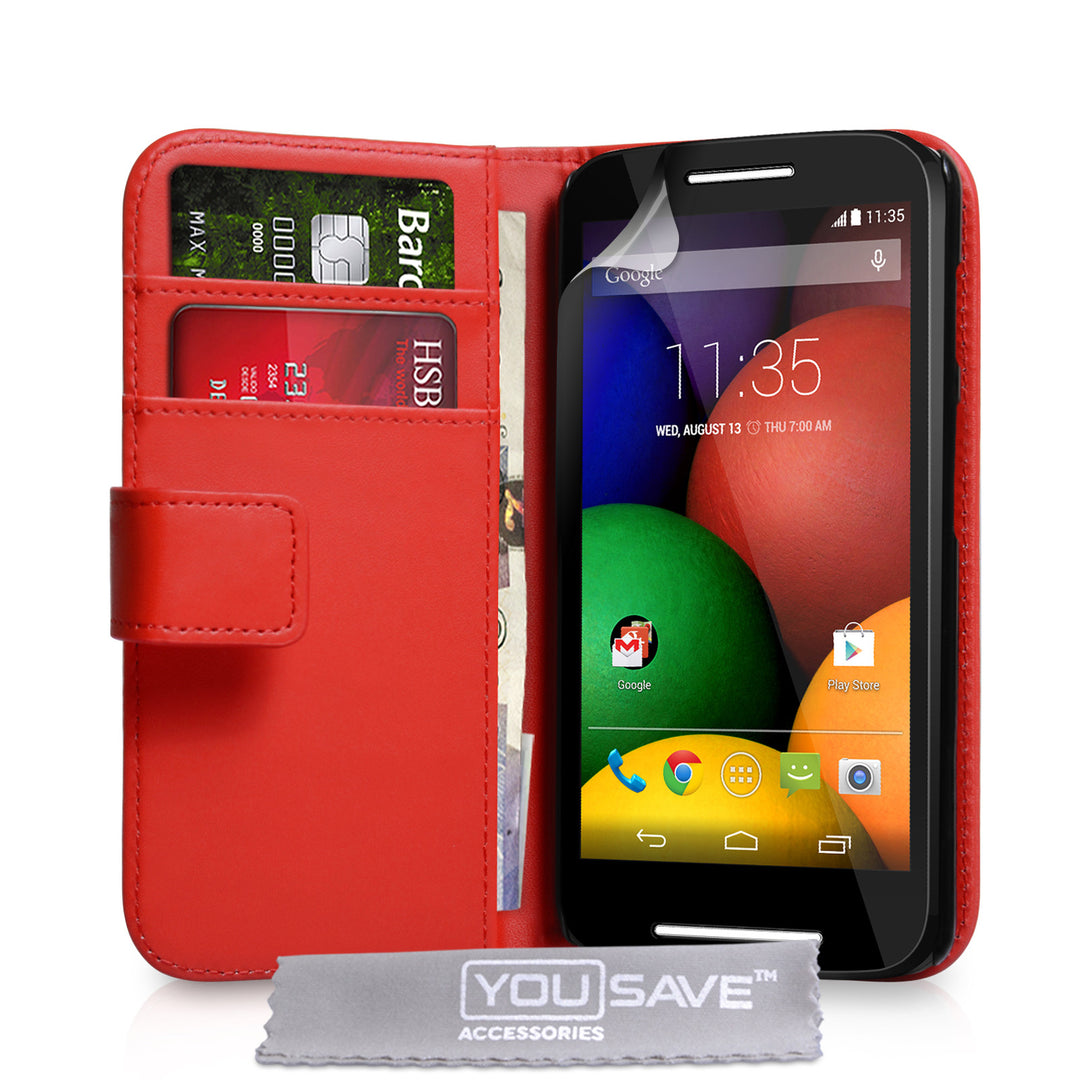 YouSave Accessories Motorola Moto E Leather-Effect Wallet Case - Red