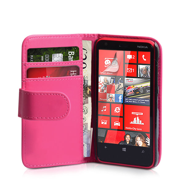 YouSave Nokia Lumia 620 Leather Effect Wallet Case - Hot Pink