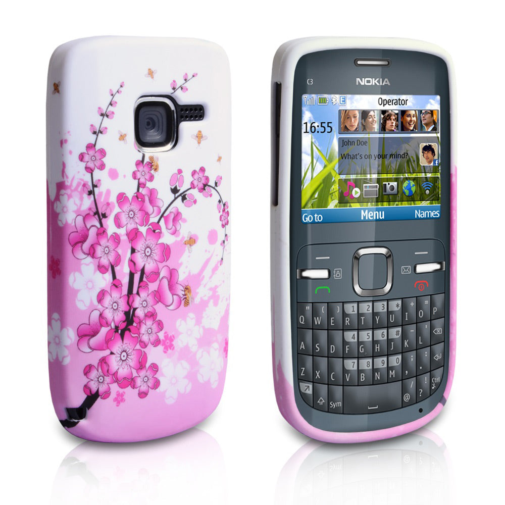 YouSave Accessories Nokia C3 White-Pink Floral Bee Gel Case
