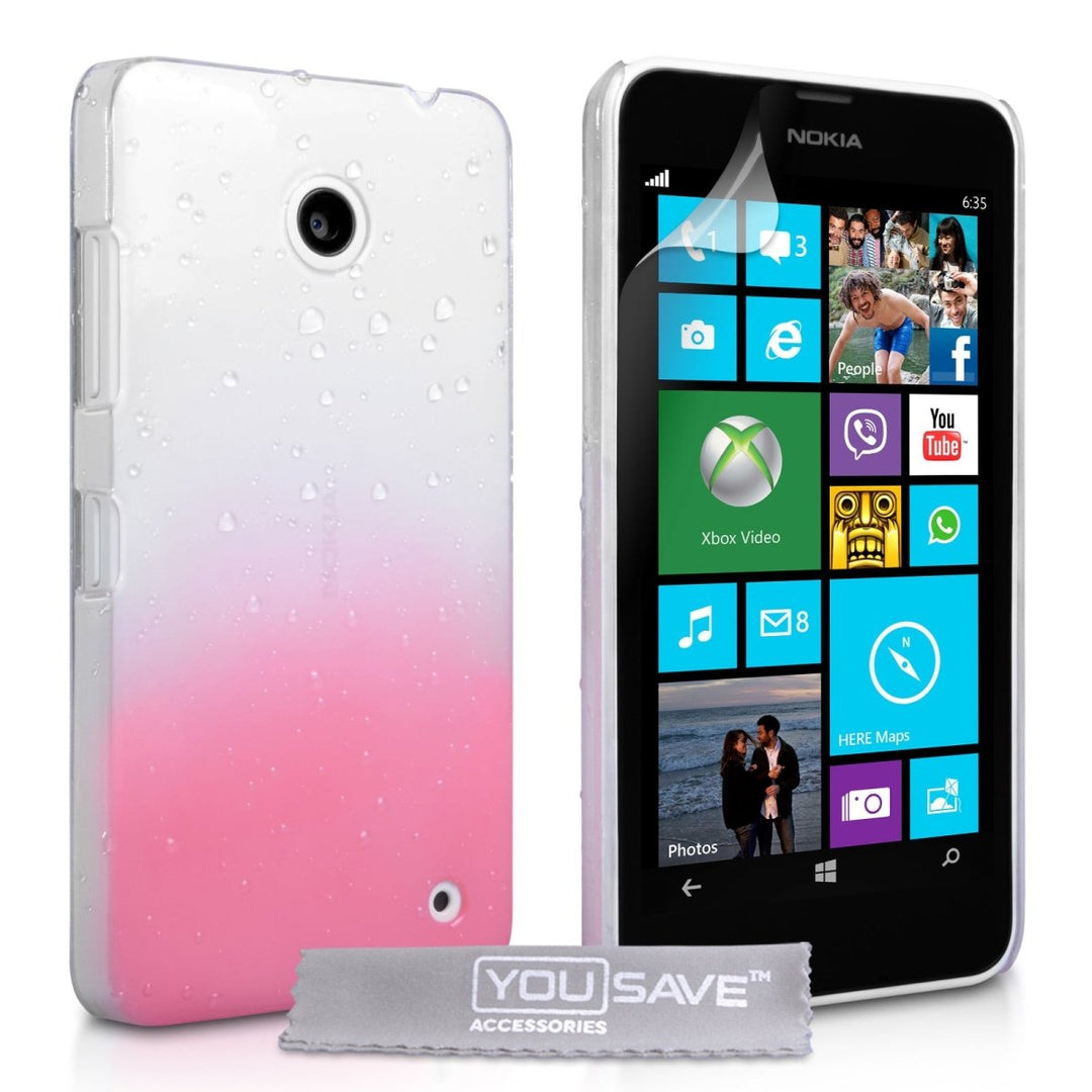 Yousave Accessories Nokia Lumia 630 Raindrop Hard Case - Baby Pink - Clear - Mobile Madhouse