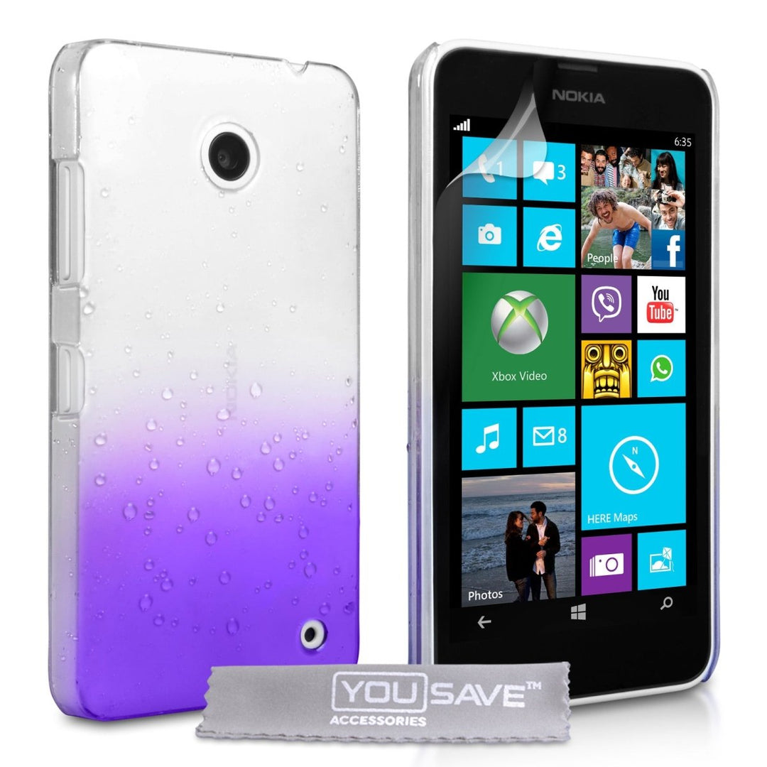 Yousave Accessories Nokia Lumia 630 Raindrop Hard Case - Purple - Clear - Mobile Madhouse