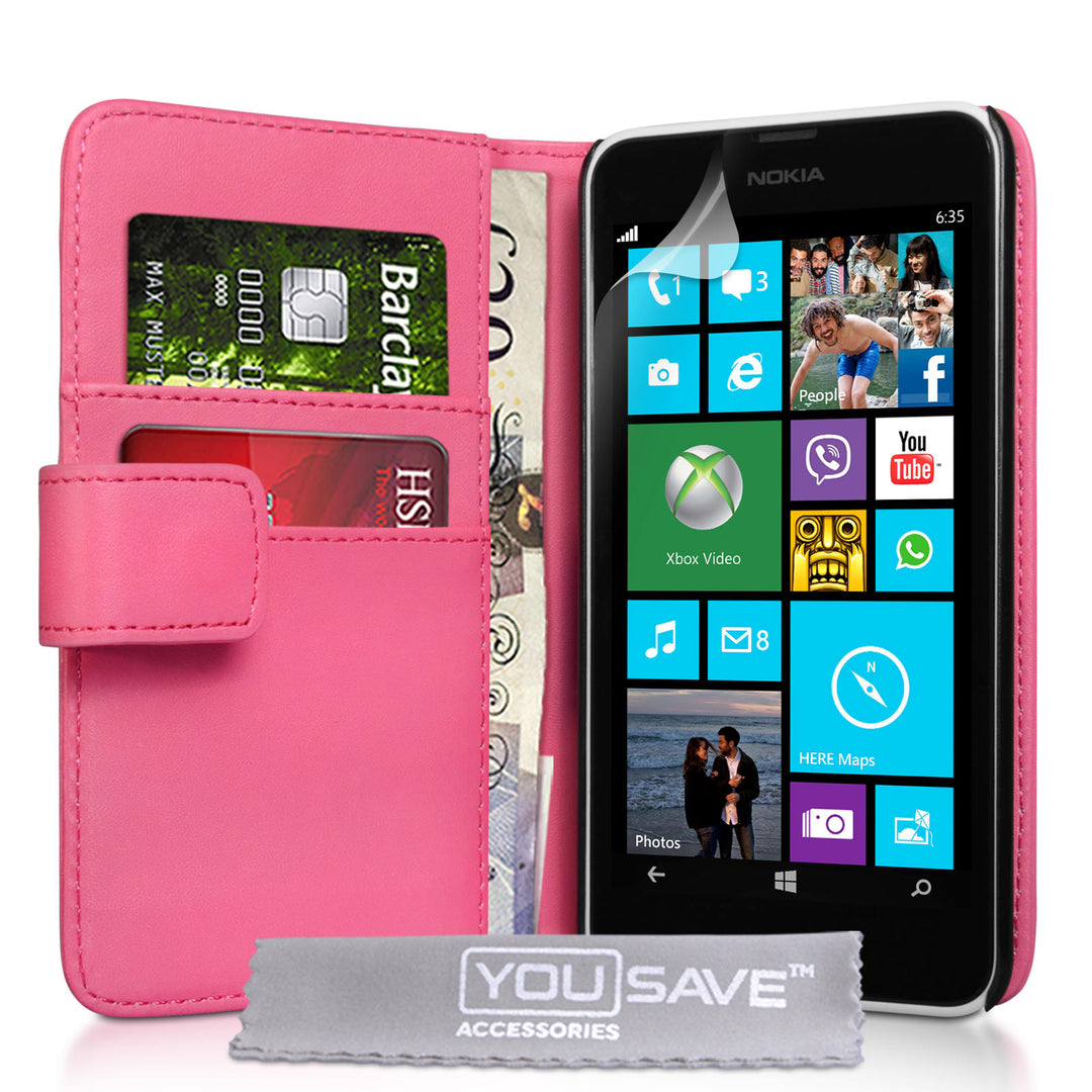 YouSave Nokia Lumia 630 Leather-Effect Wallet Case - Hot Pink