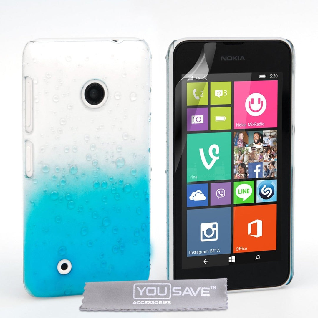 Yousave Accessories Nokia Lumia 530 Raindrop Hard Case - Blue - Clear - Mobile Madhouse