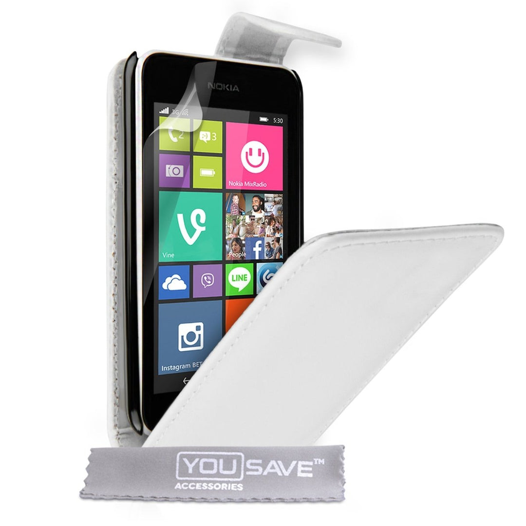 Yousave Accessories Nokia Lumia 530 Leather - Effect Flip Case - White - Mobile Madhouse