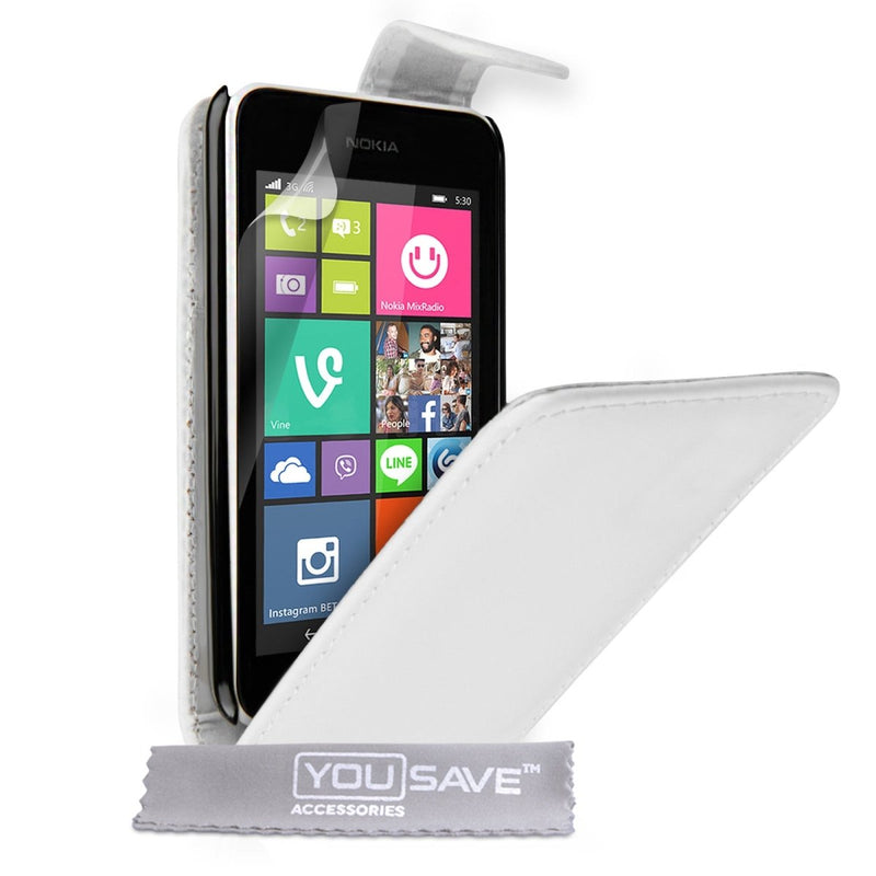 Yousave Accessories Nokia Lumia 530 Leather - Effect Flip Case - White - Mobile Madhouse