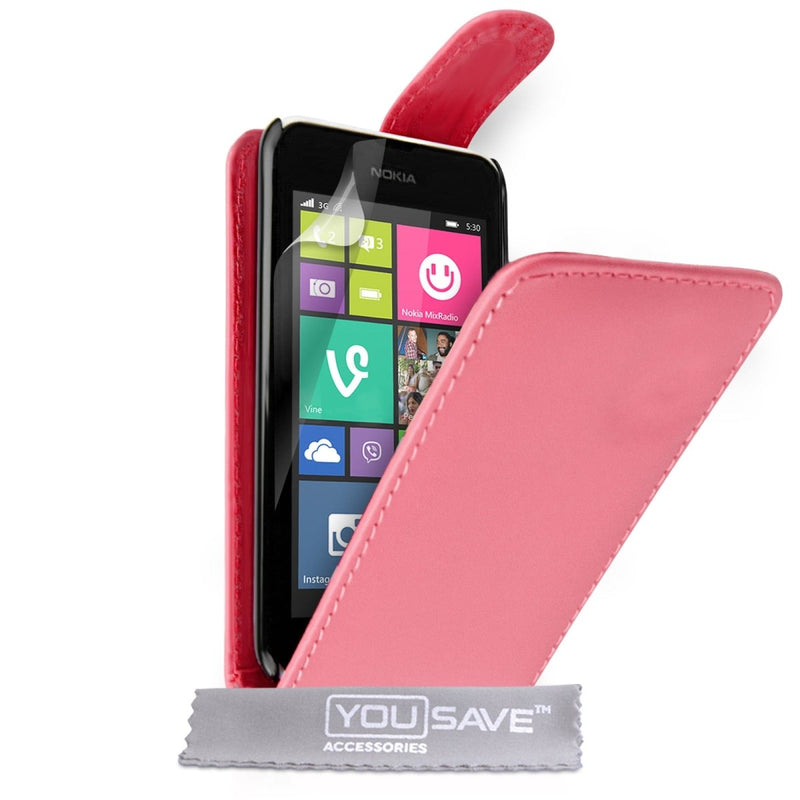Yousave Accessories Nokia Lumia 530 Leather - Effect Flip Case - Hot Pink - Mobile Madhouse