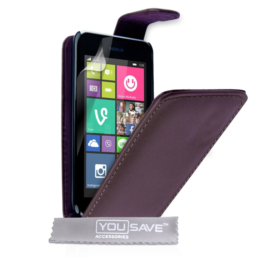 Yousave Accessories Nokia Lumia 530 Leather - Effect Flip Case - Purple - Mobile Madhouse