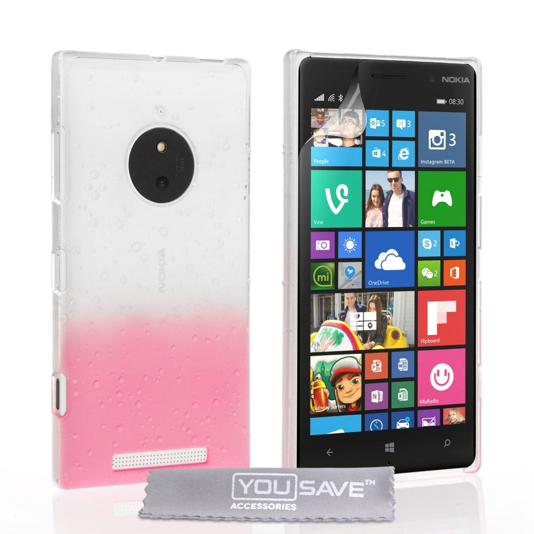 Nokia Lumia 830 Raindrop Hard Case - Baby Pink - Clear - Mobile Madhouse