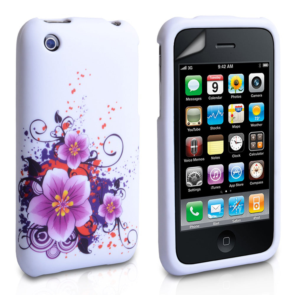 YouSave Accessories iPhone 3G / 3GS Floral Gel Case - White-Purple