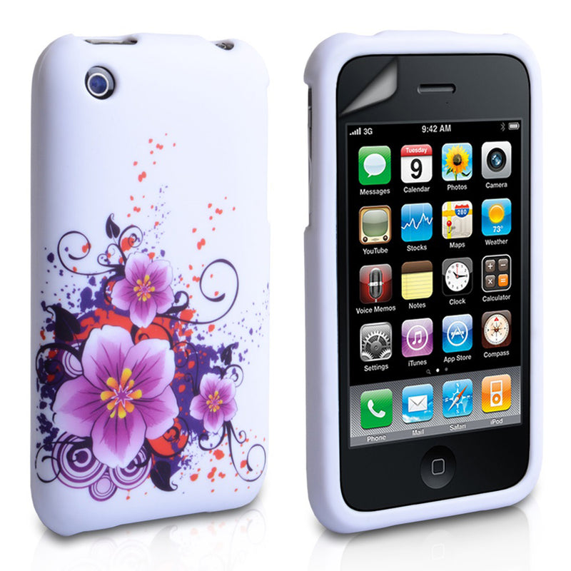 YouSave Accessories iPhone 3G / 3GS Floral Gel Case - White-Purple