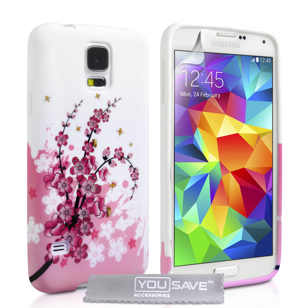 YouSave Accessories Samsung Galaxy S5 Floral Bee Silicone Gel Case