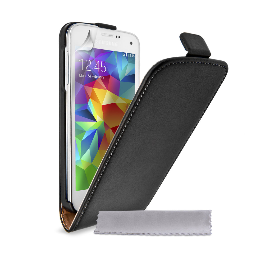 Caseflex Samsung Galaxy S5 Mini Real Leather Flip Case - Black
