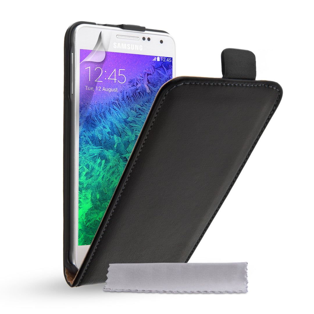 Caseflex Samsung Galaxy Alpha Real Leather Flip Case - Black