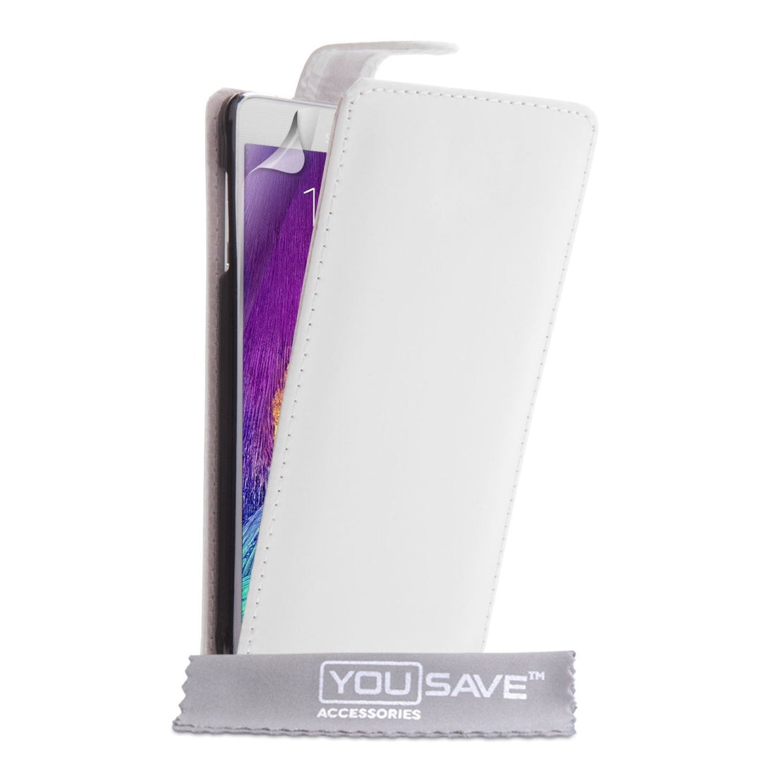 Samsung Galaxy Note 4 Leather - Effect Flip Case - White - Mobile Madhouse