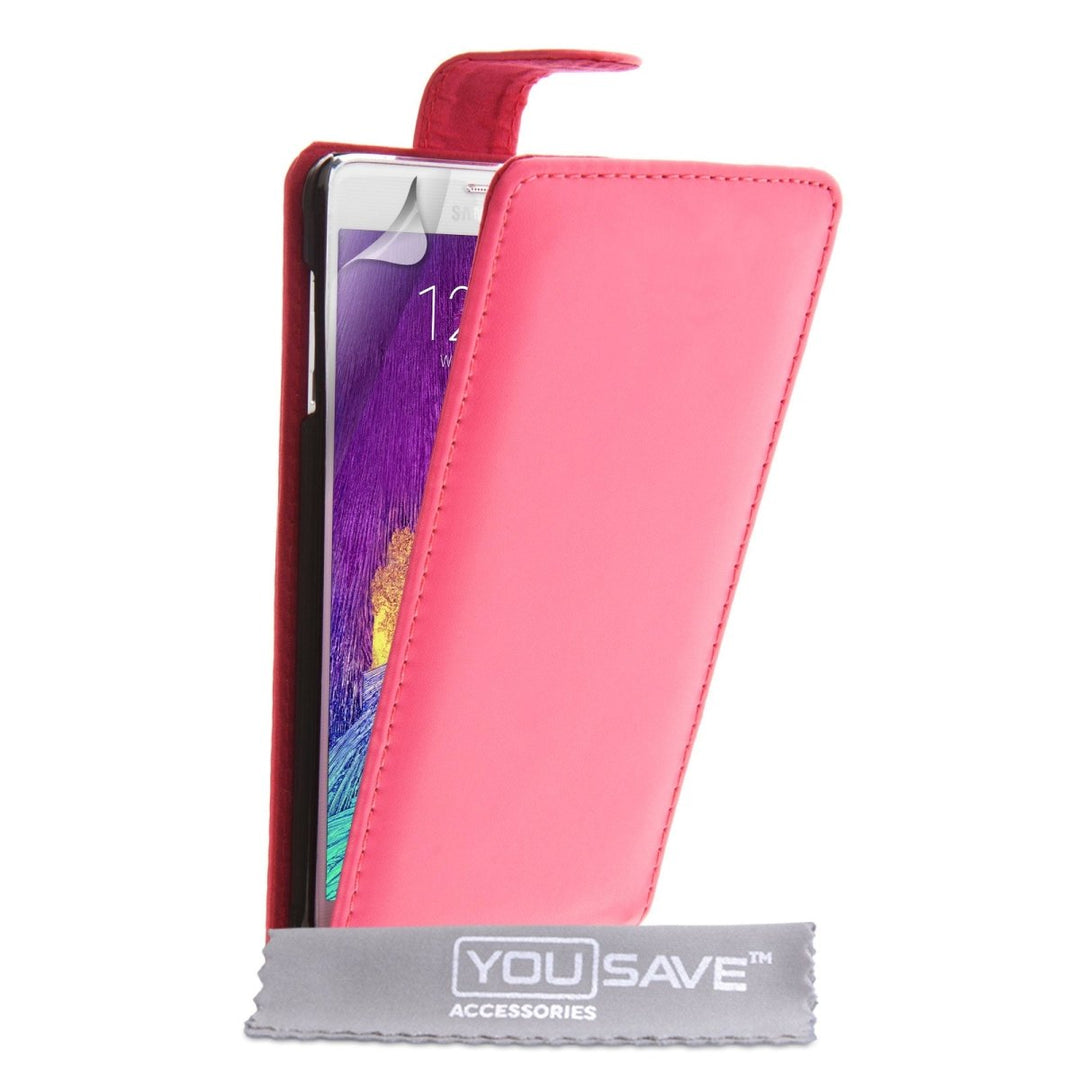 Samsung Galaxy Note 4 Leather - Effect Flip Case - Hot Pink - Mobile Madhouse