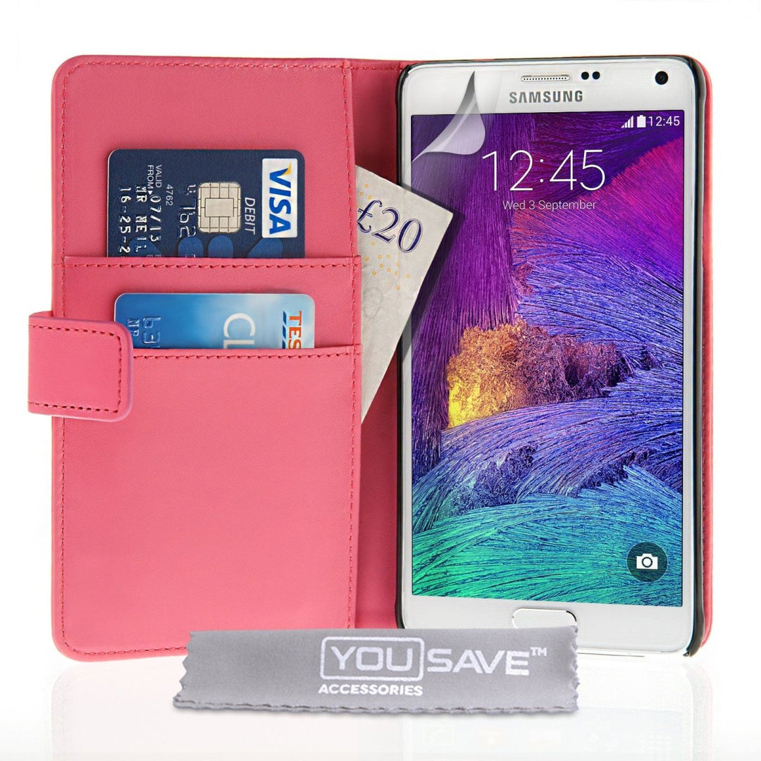 Yousave Accessories Samsung Galaxy Note 4 Leather - Effect Wallet Case - Hot Pink - Mobile Madhouse