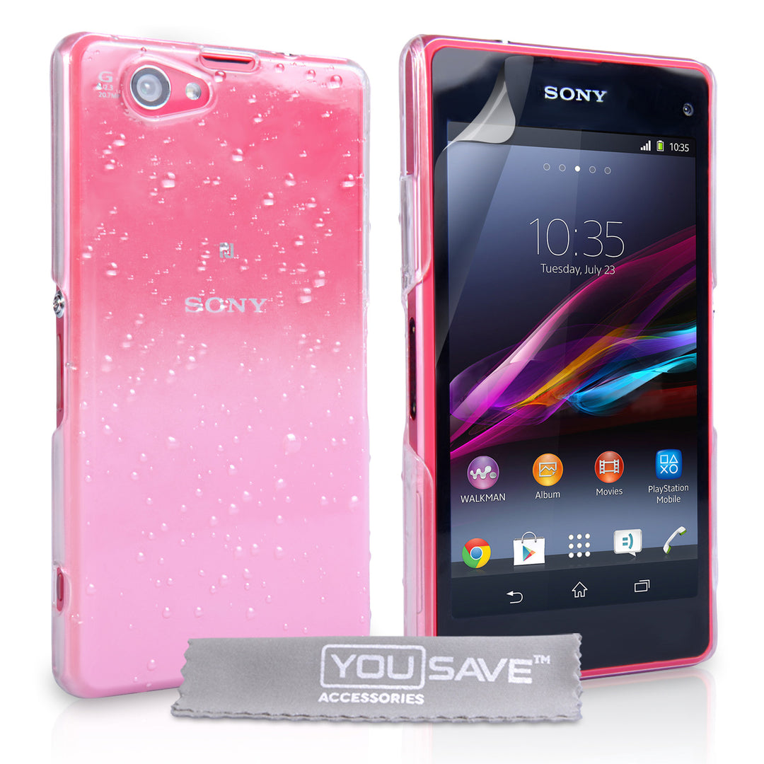 YouSave Sony Xperia Z1 Compact Raindrop Hard Case - Baby Pink-Clear